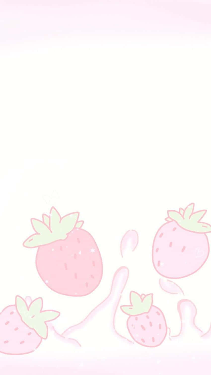 สตรอว์เบอร์รี่สีชมพูพาสเทลน่ารักพร้อมเอฟเฟกต์สาดน้ำ วอลเปเปอร์