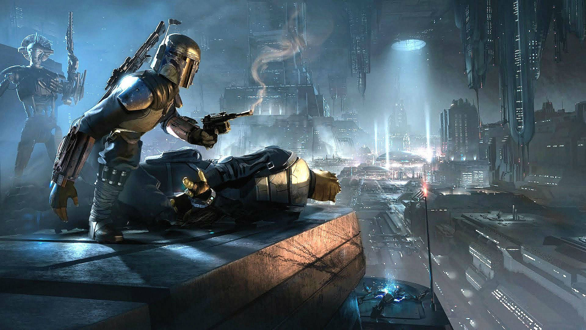 วอลเปเปอร์ Star Wars ของสตอร์มทรูปเปอร์ในการต่อสู้บนดาวเคราะห์เมืองแห่งอนาคตสมัยใหม่ — สตาร์วอร์ส วอลเปเปอร์