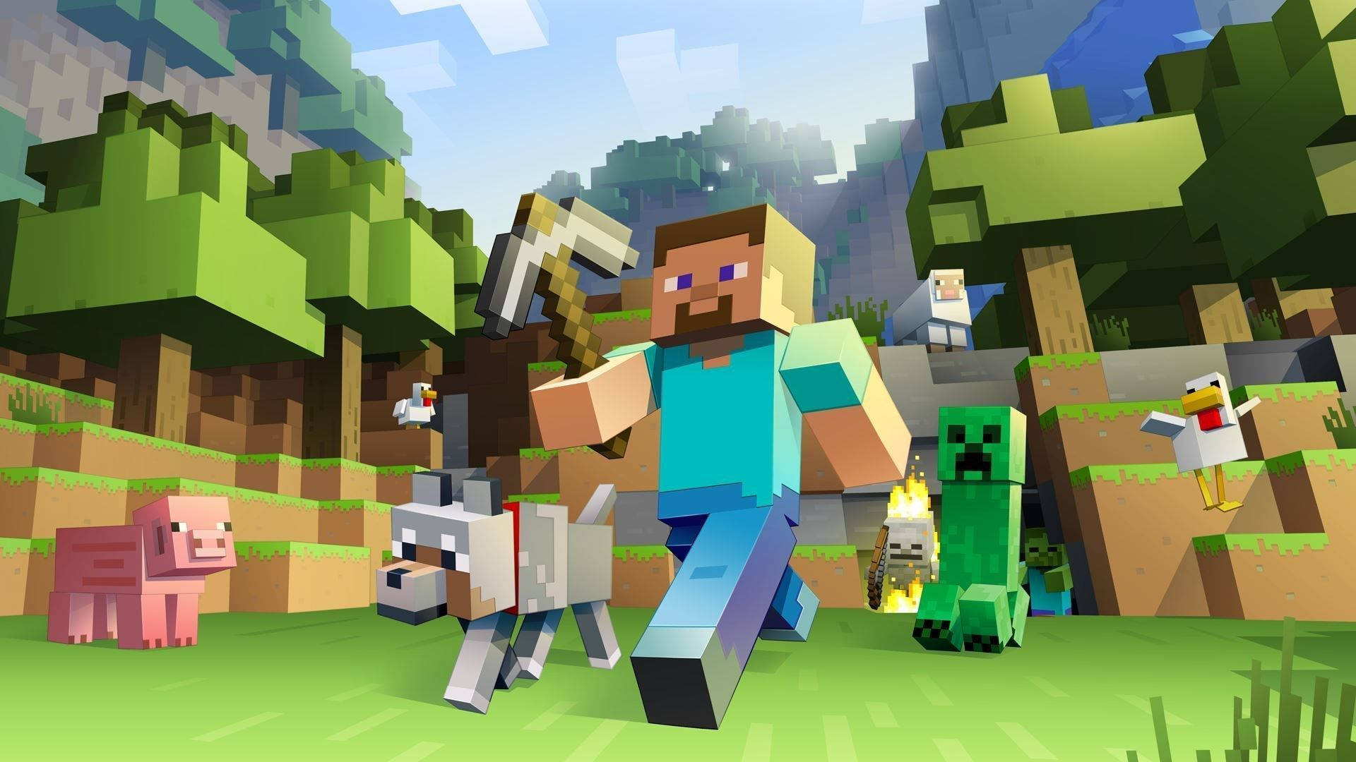 สตีฟและสัตว์ต่างๆ เคลื่อนไหวใน Minecraft วอลเปเปอร์