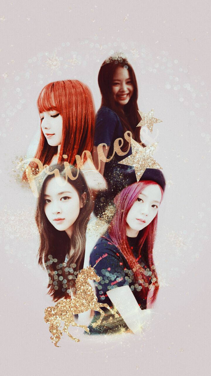 วอลเปเปอร์ Blackpink สมาชิกพร้อมข้อความ Princess สีทองบนพื้นหลังสีขาว — Blackpink วอลเปเปอร์