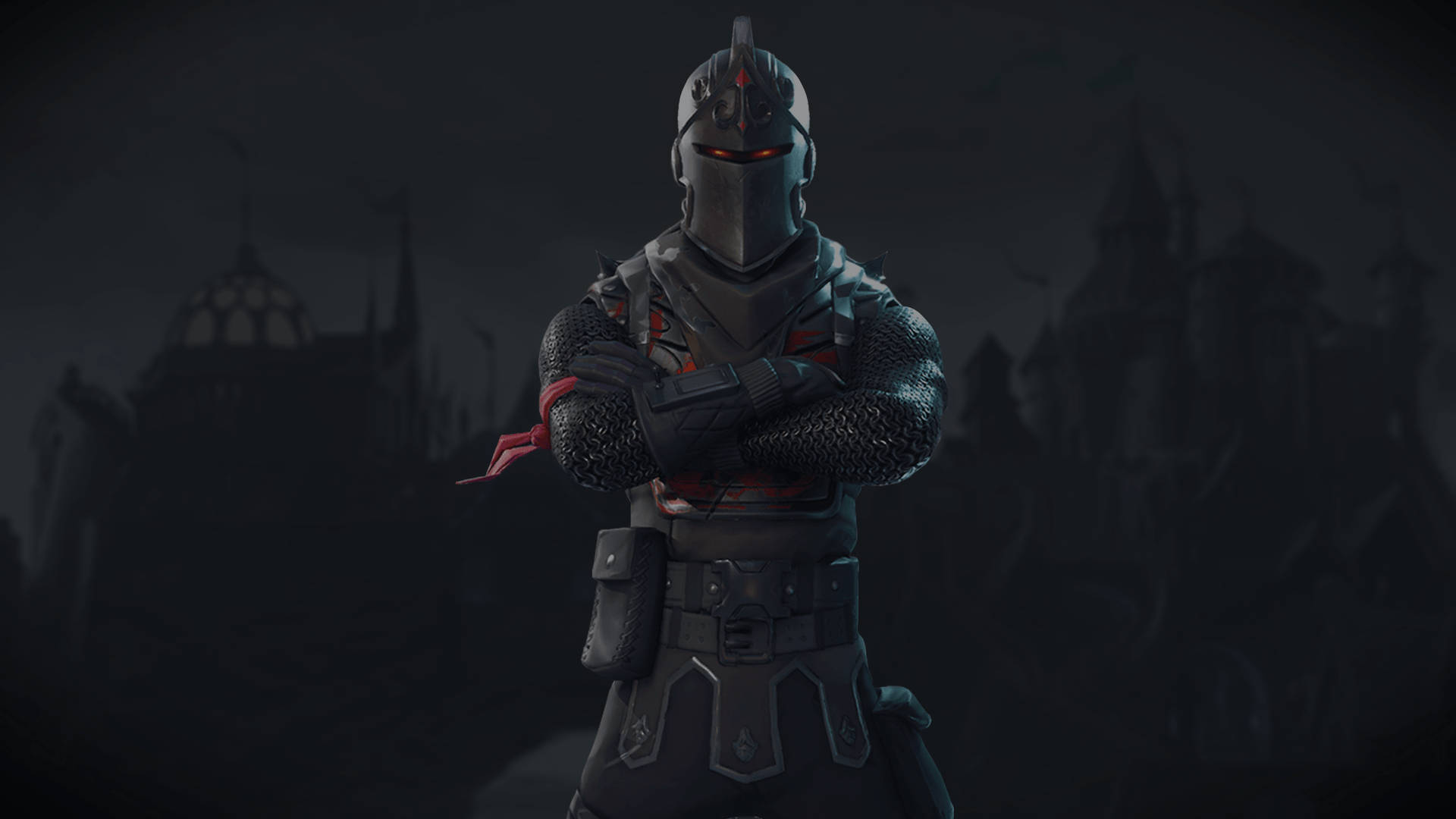 สกิน Black Knight ใน Fortnite บนพื้นหลังเงาปราสาทมืด HD วอลเปเปอร์ — ฟอร์ทไนท์ วอลเปเปอร์