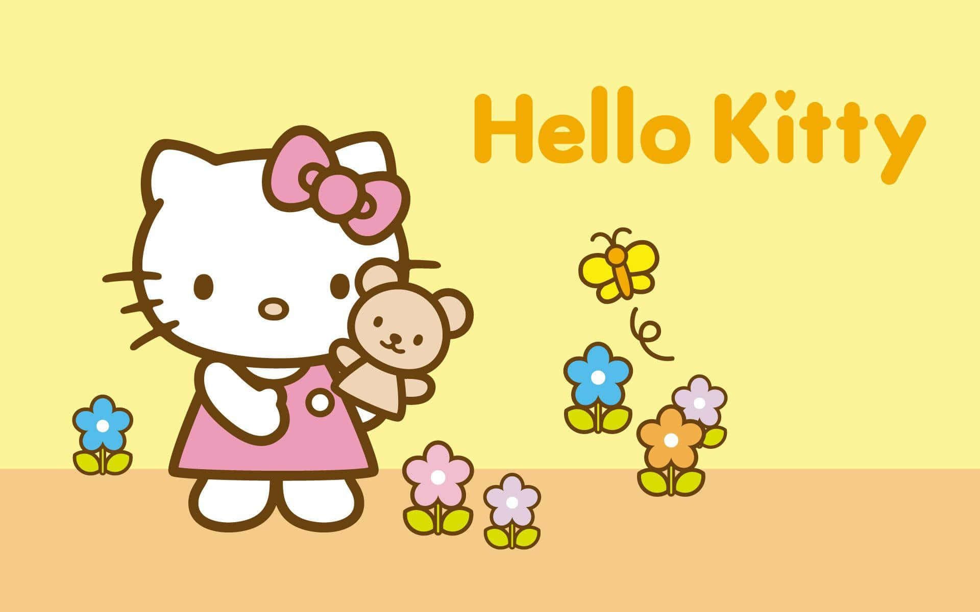 สวนดอกไม้ Hello Kitty บนแล็ปท็อป วอลเปเปอร์