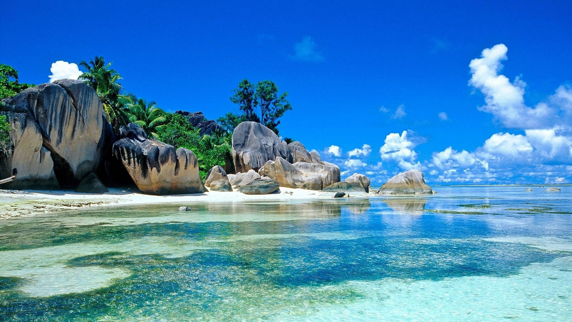 ภาพพื้นหลังชายหาดเซเชลส์สวยงาม — ชายหาด วอลเปเปอร์