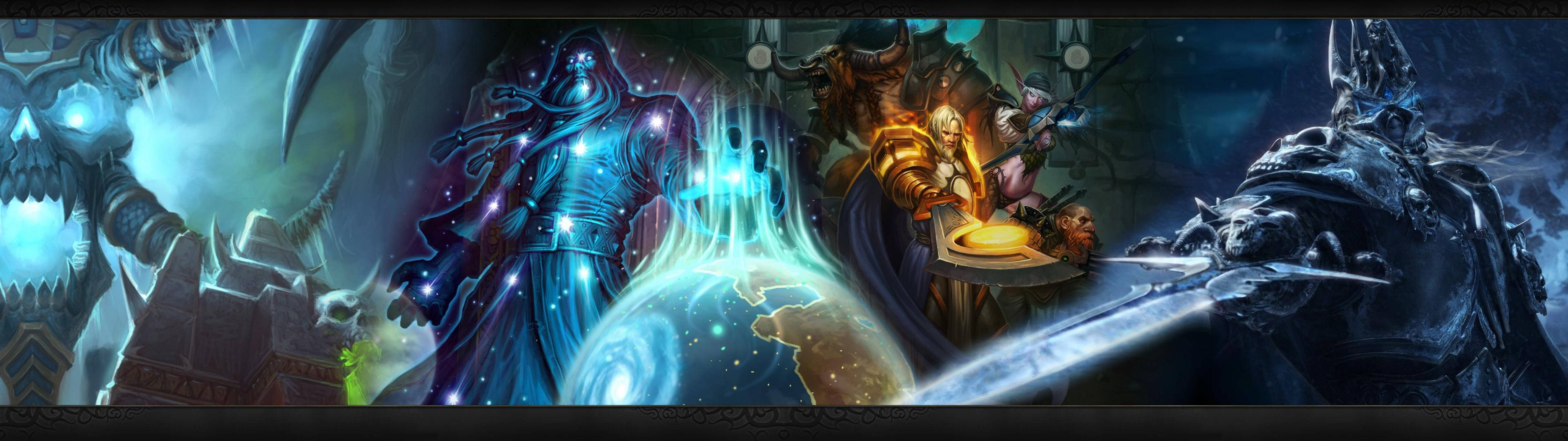 วอลเปเปอร์จอคู่ตัวละคร WoW ในสถานการณ์ต่างๆ — ดูอัลมอนิเตอร์ GIF วอลเปเปอร์