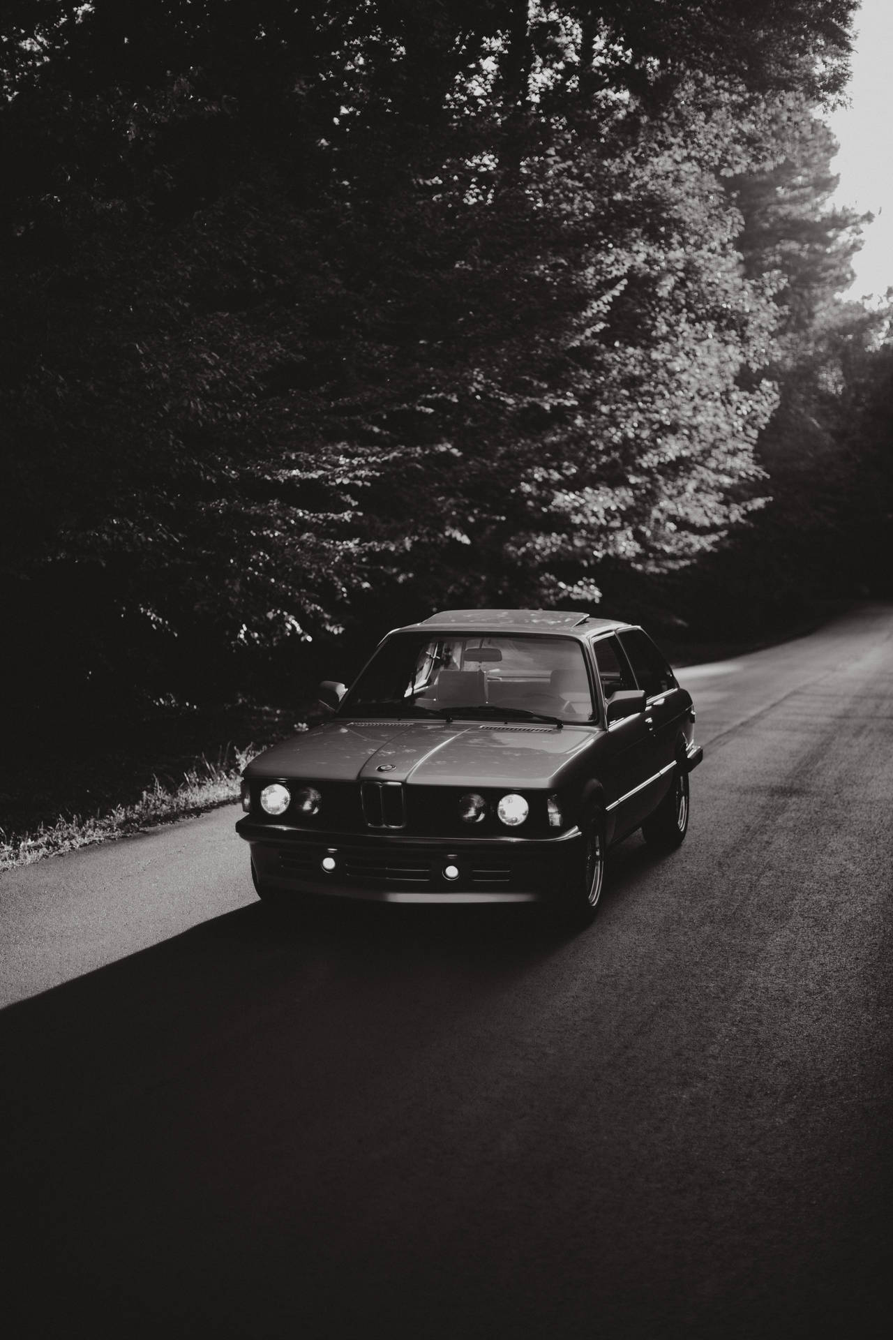 วอลเปเปอร์ขาวดำของรถ BMW รุ่นเก่าบนท้องถนน — Bmw วอลเปเปอร์