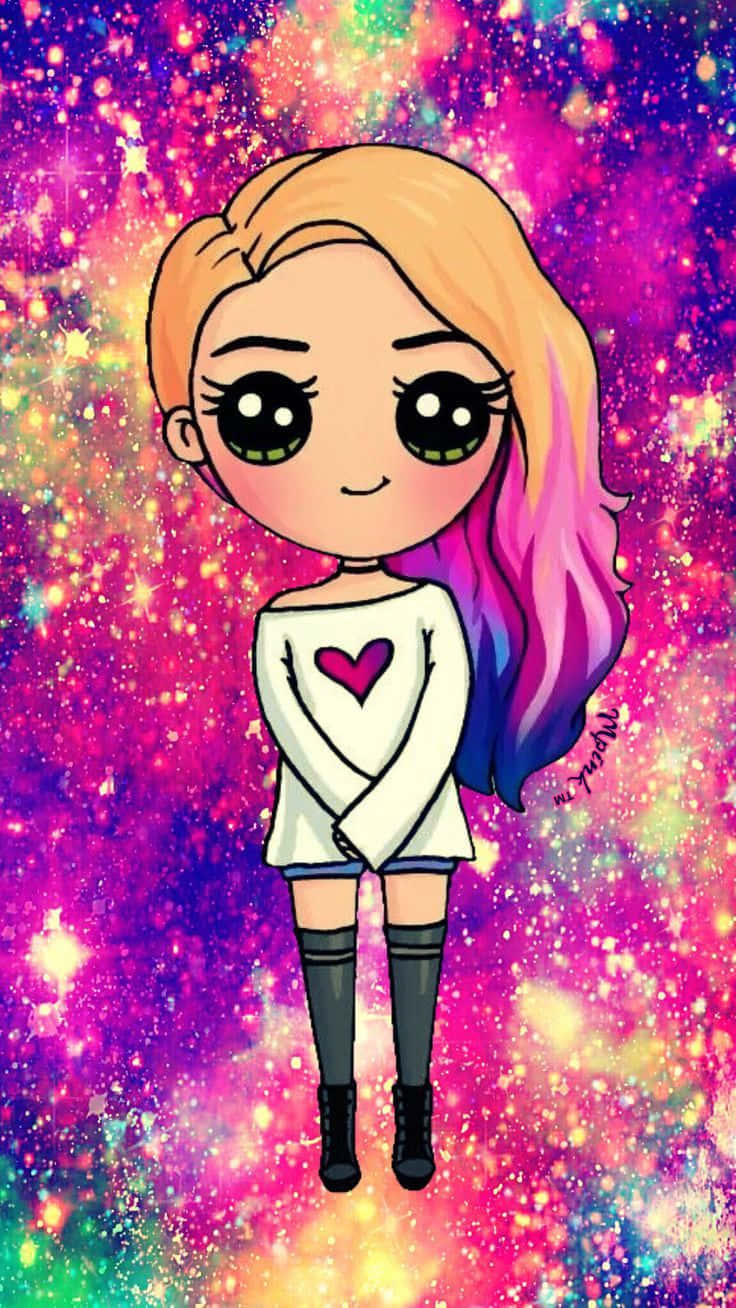สาวการ์ตูนผมสีสันสดใสใส่เสื้อดำ วอลเปเปอร์