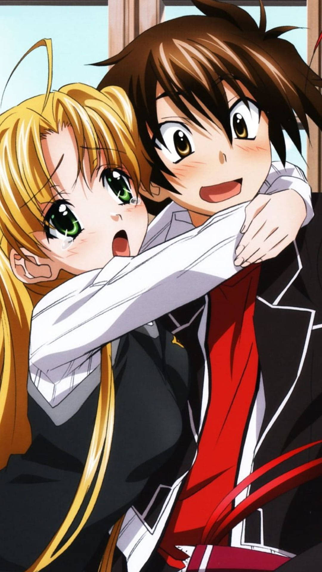 สาวนักเรียนอนิเมะกอดกัน วอลเปเปอร์