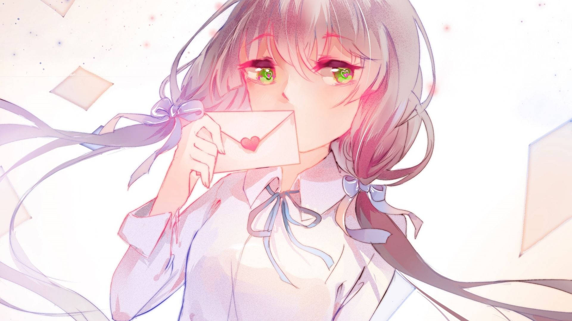 สาวน่ารักสไตล์อนิเมะตาสีเขียว วอลเปเปอร์