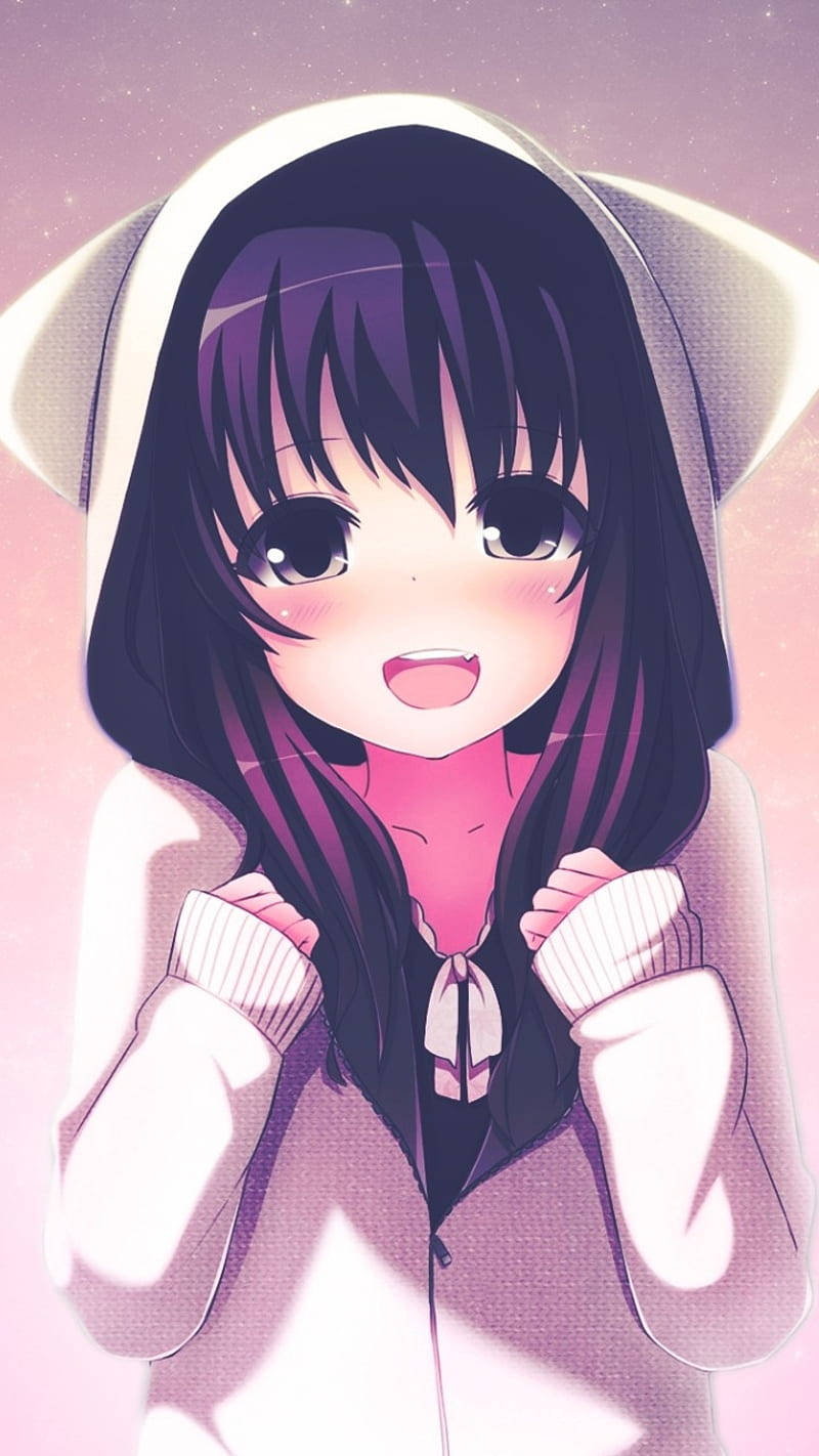 สาวน้อยน่ารักสไตล์คาวาอี้ในฮู้ดดี้ วอลเปเปอร์