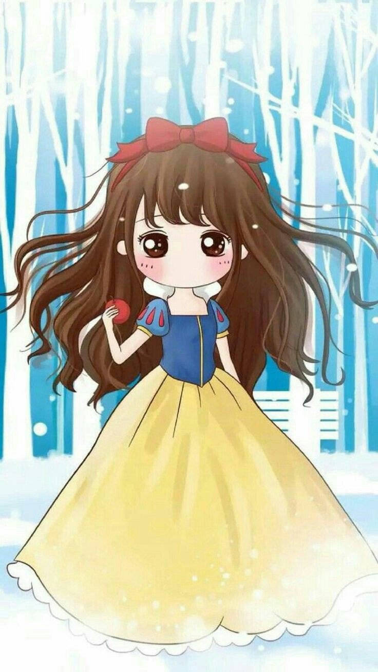 สาวน้อยน่ารักสไตล์คาวาอี้ในชุดสโนว์ไวท์ วอลเปเปอร์