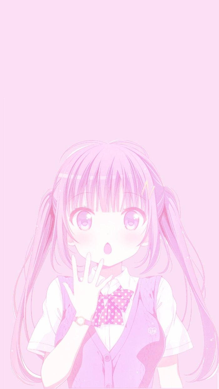 สาวน้อยอนิเมะน่ารักในชุดนักเรียนสีชมพู วอลเปเปอร์