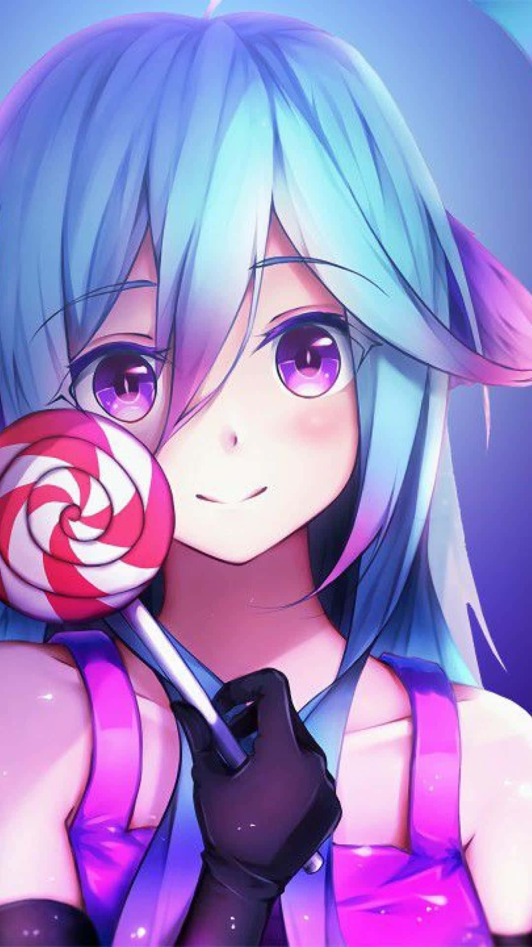 สาวน้อยอนิเมะน่ารักกับอมยิ้ม วอลเปเปอร์