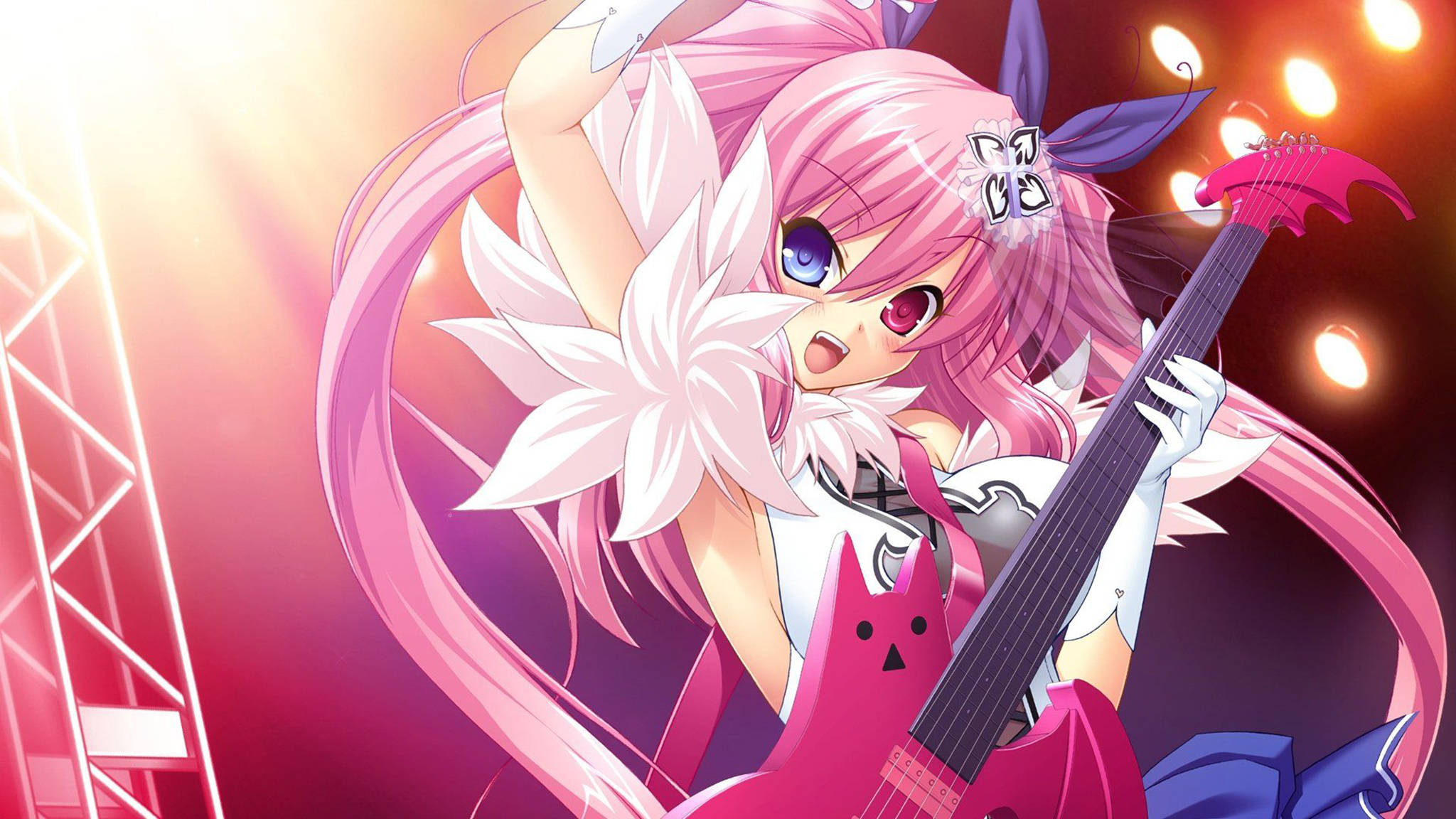 สาวร็อคสตาร์อนิเมะสไตล์พาสเทลสีชมพู วอลเปเปอร์