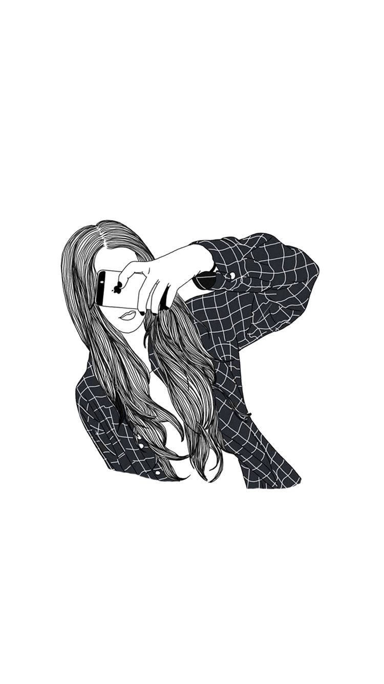 สาววาดเส้นสุดเท่ถ่ายเซลฟี่ วอลเปเปอร์