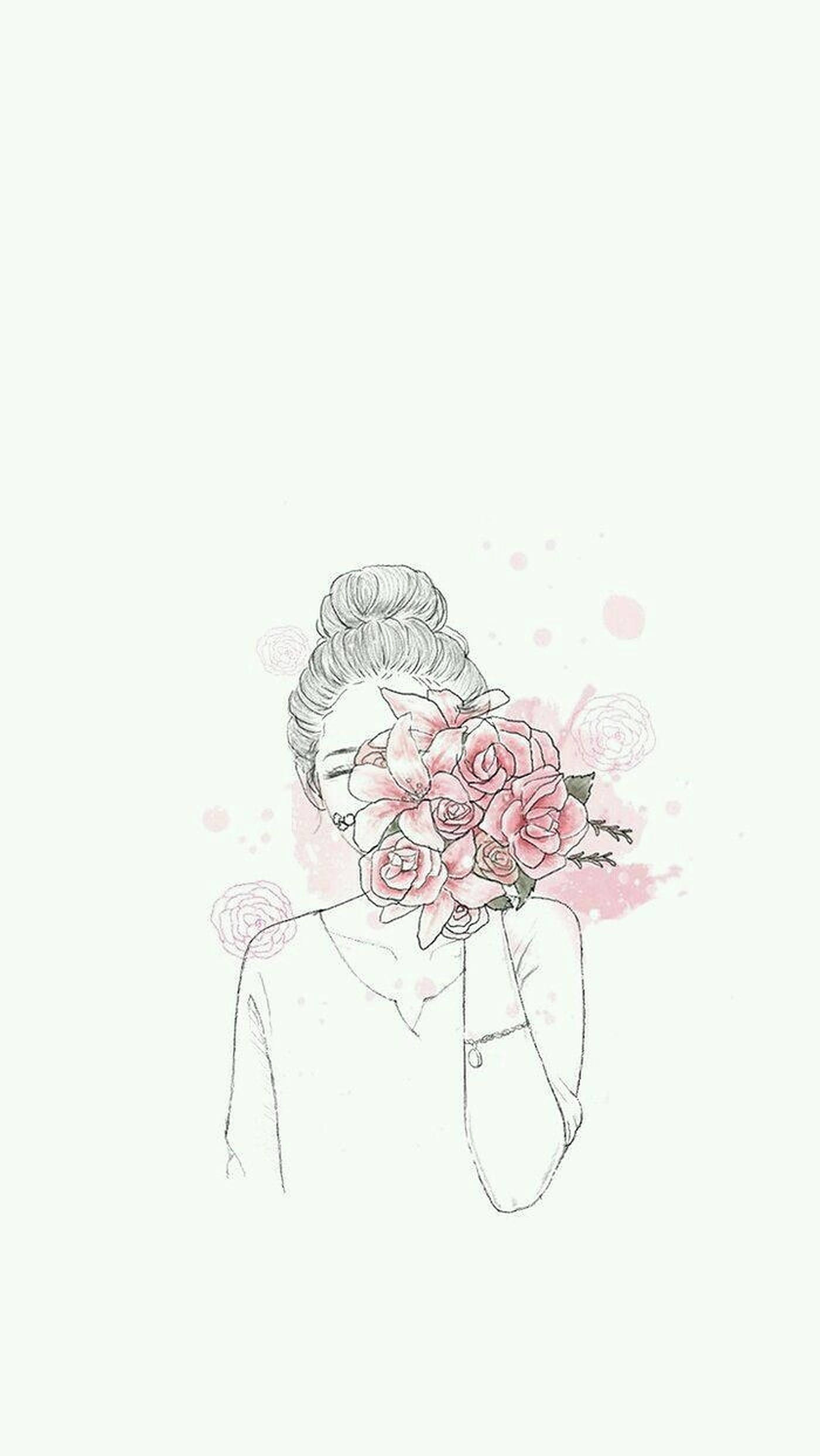 สาวสวยสไตล์อาร์ตกับดอกไม้สีชมพู วอลเปเปอร์