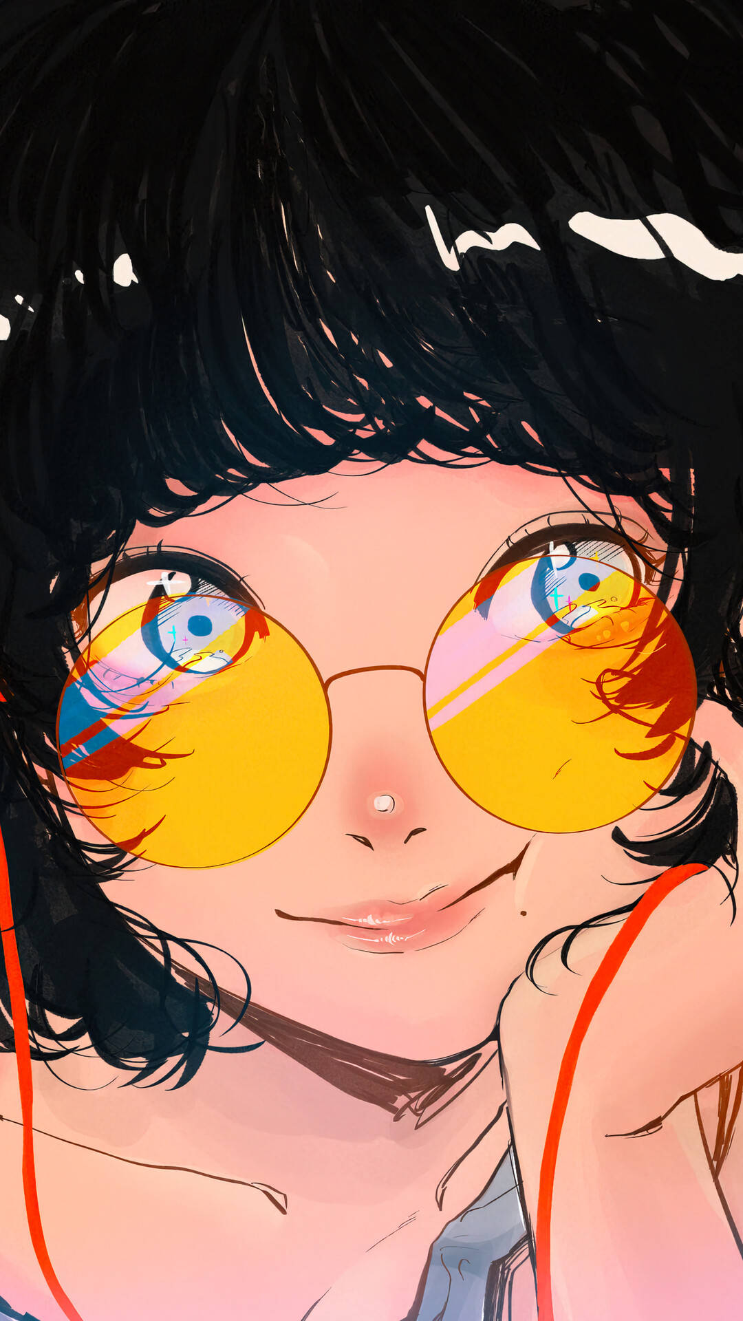 สาวสไตล์ญี่ปุ่นใส่แว่นกันแดดสีเหลืองสำหรับ iPhone วอลเปเปอร์