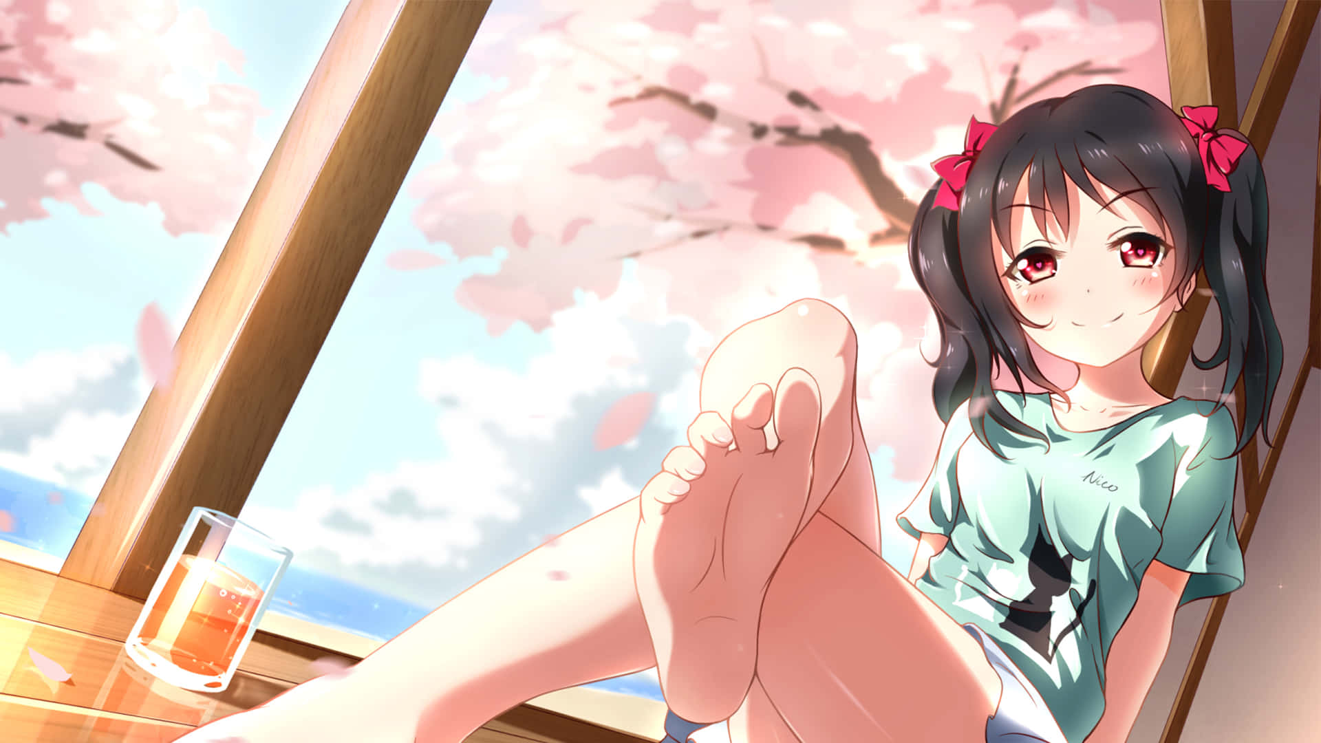 สาวอนิเมะ Nico Yazawa จาก Love Live เท้าเปล่า วอลเปเปอร์