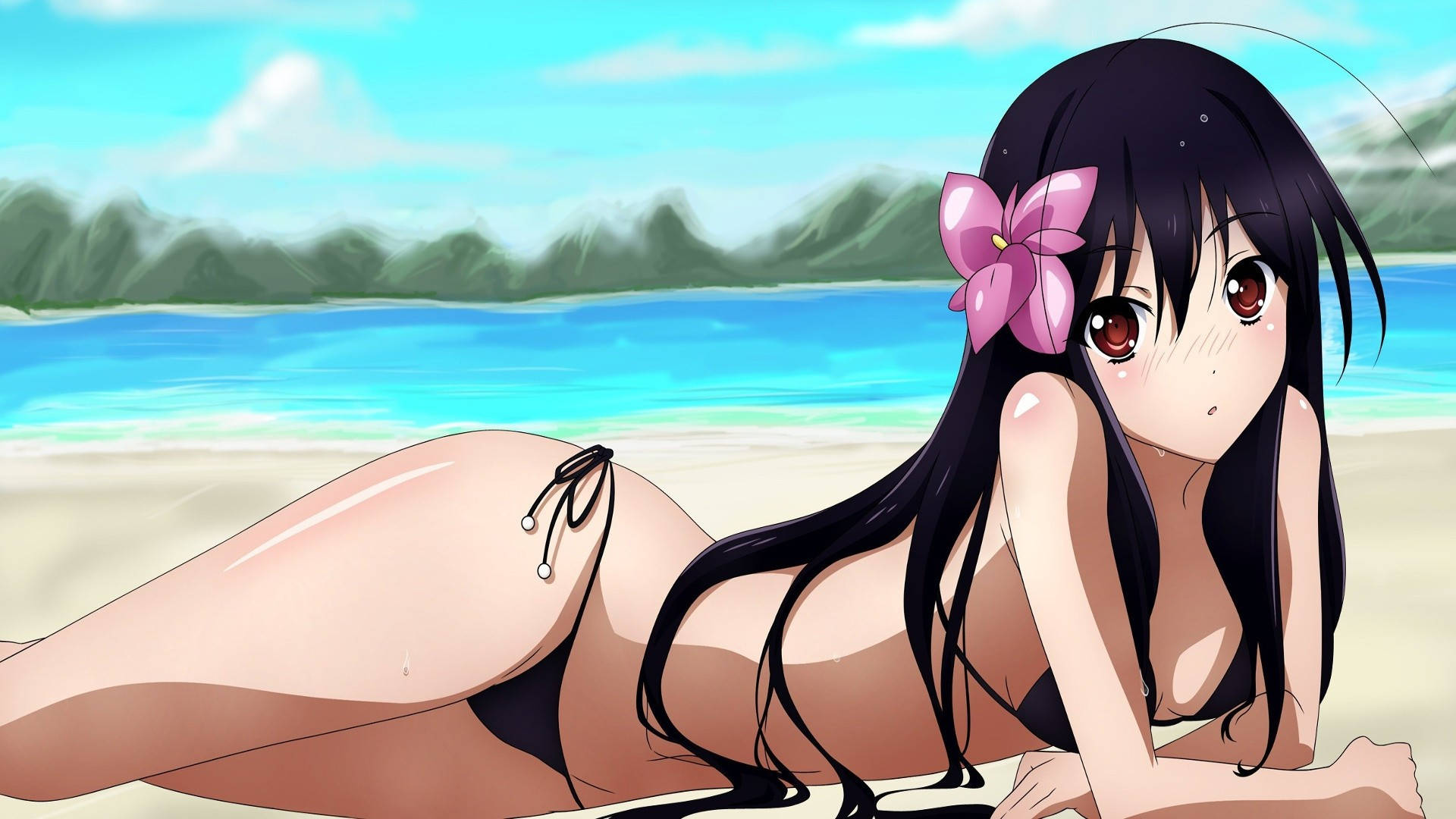 สาวอนิเมะชุดบิกินี่ริมชายหาด วอลเปเปอร์