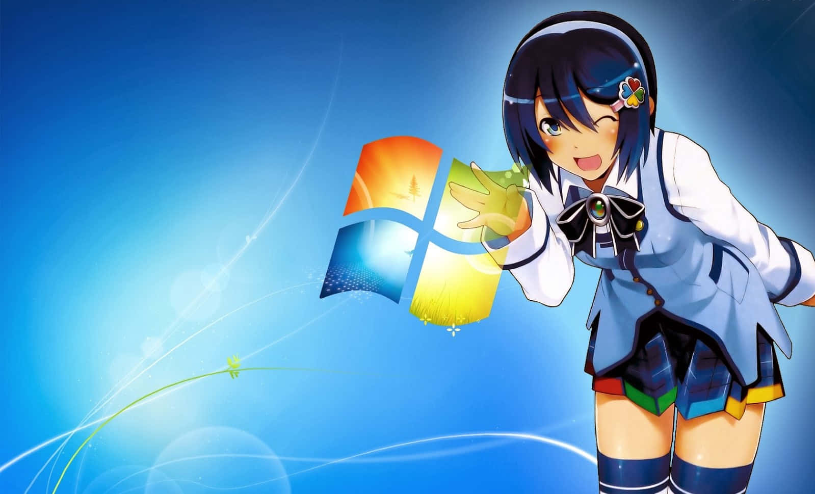 สาวอนิเมะน่ารักกับโลโก้ Windows — อนิเมะ วอลเปเปอร์