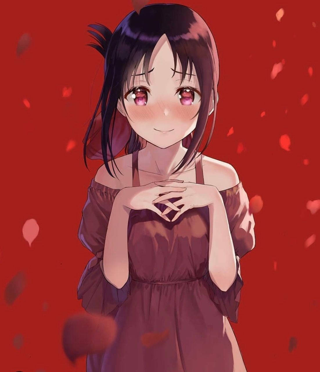 สาวอนิเมะน่ารักกำลังเขินอาย วอลเปเปอร์