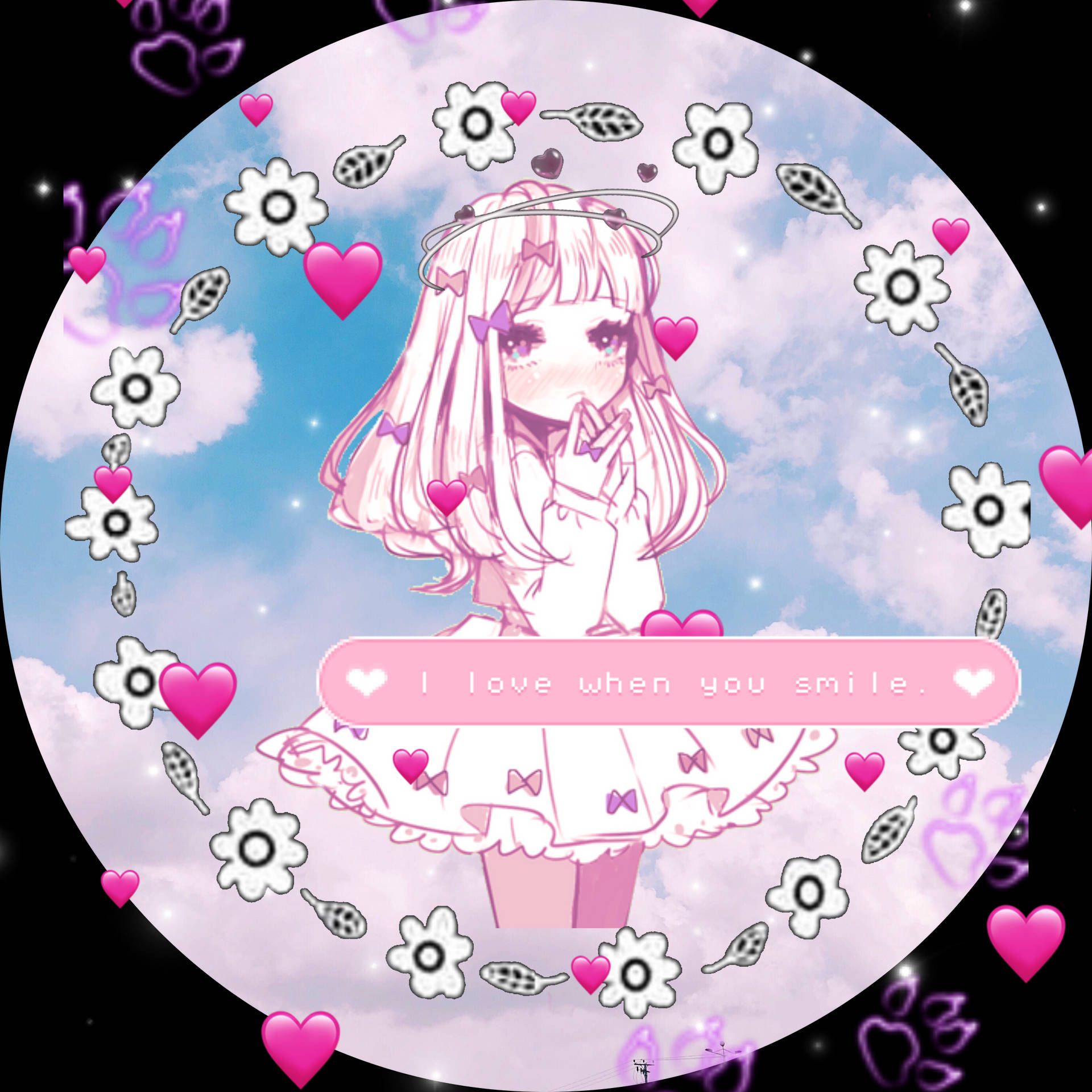 สาวอนิเมะน่ารักกับดอกไม้สำหรับรูปโปรไฟล์ — อนิเมะแนวสวยงาม GIF วอลเปเปอร์