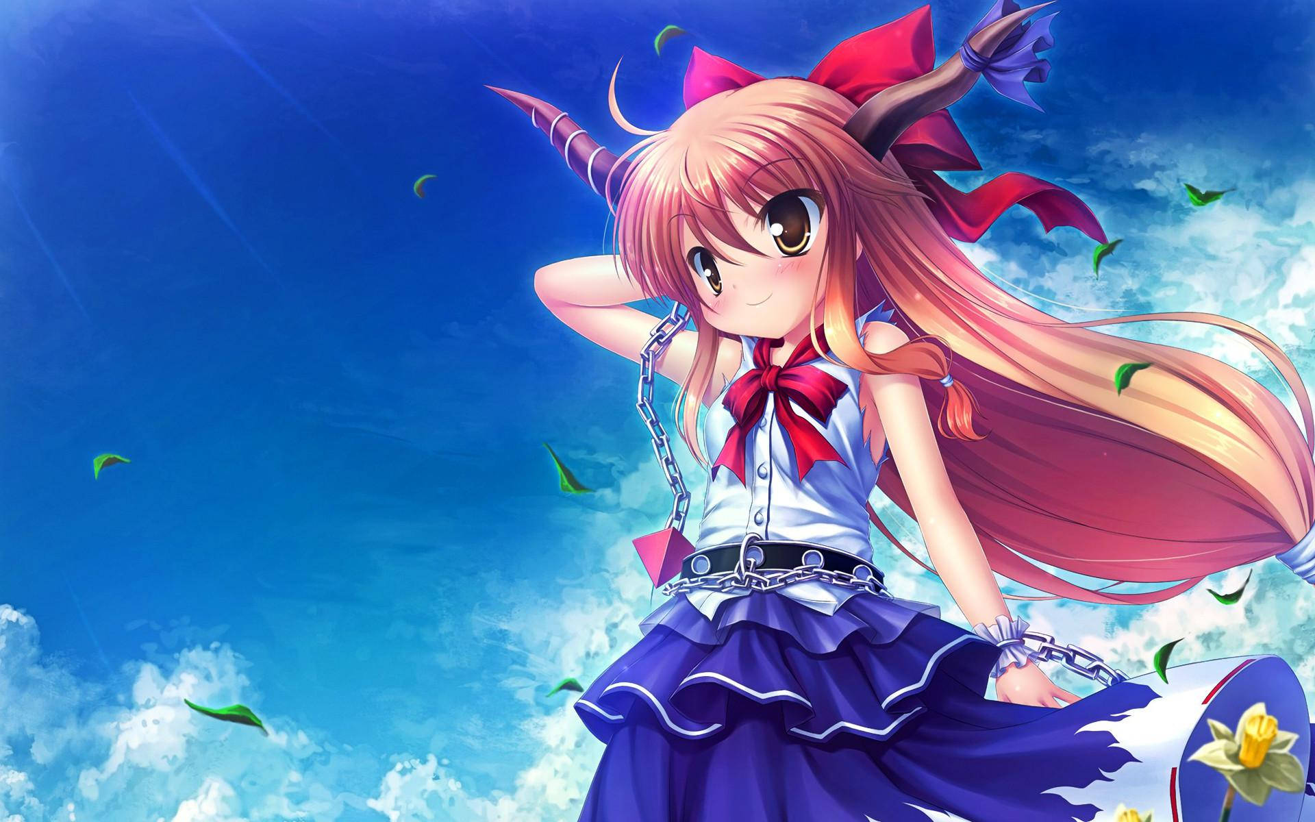 สาวอนิเมะน่ารักมีเขาและใบไม้ร่วง วอลเปเปอร์