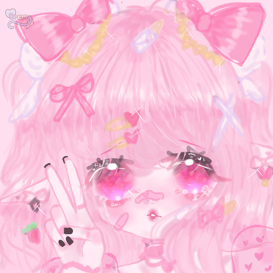 สาวอนิเมะน่ารักสีชมพูสำหรับรูปโปรไฟล์ วอลเปเปอร์