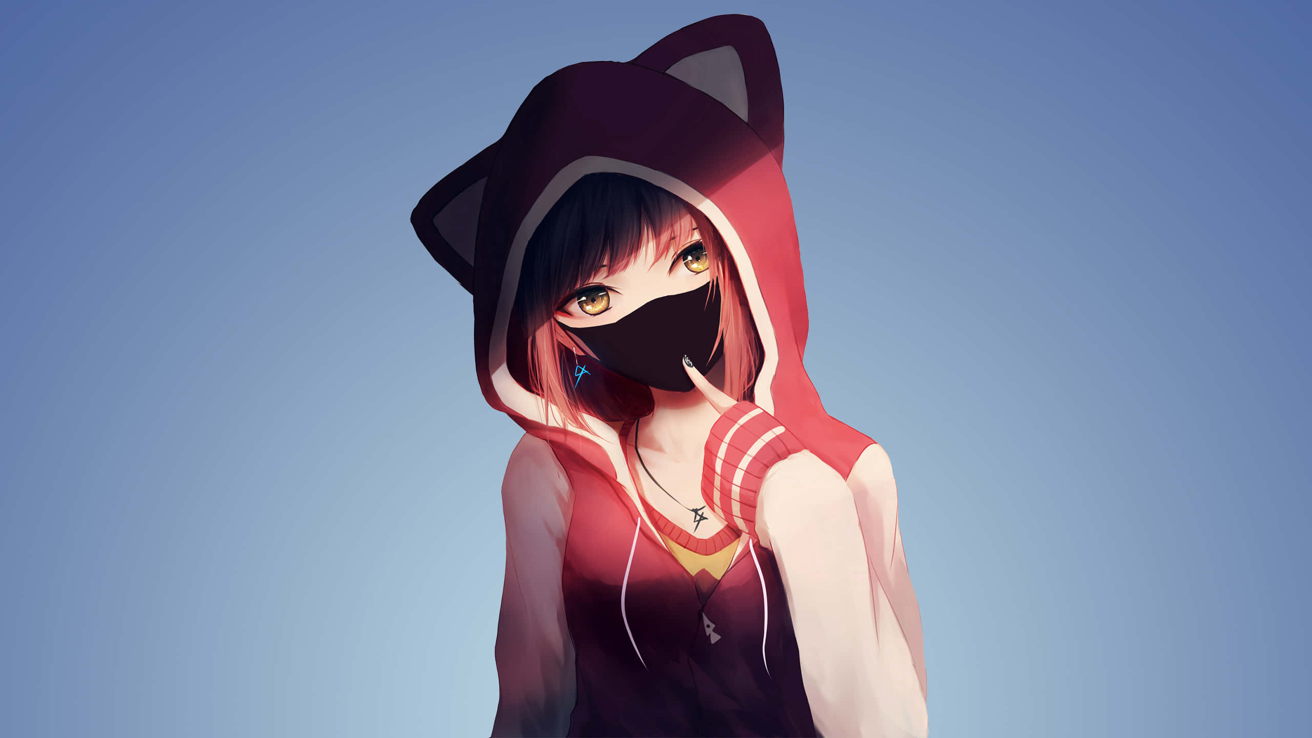 สาวอนิเมะน่ารักใส่ฮู้ด วอลเปเปอร์