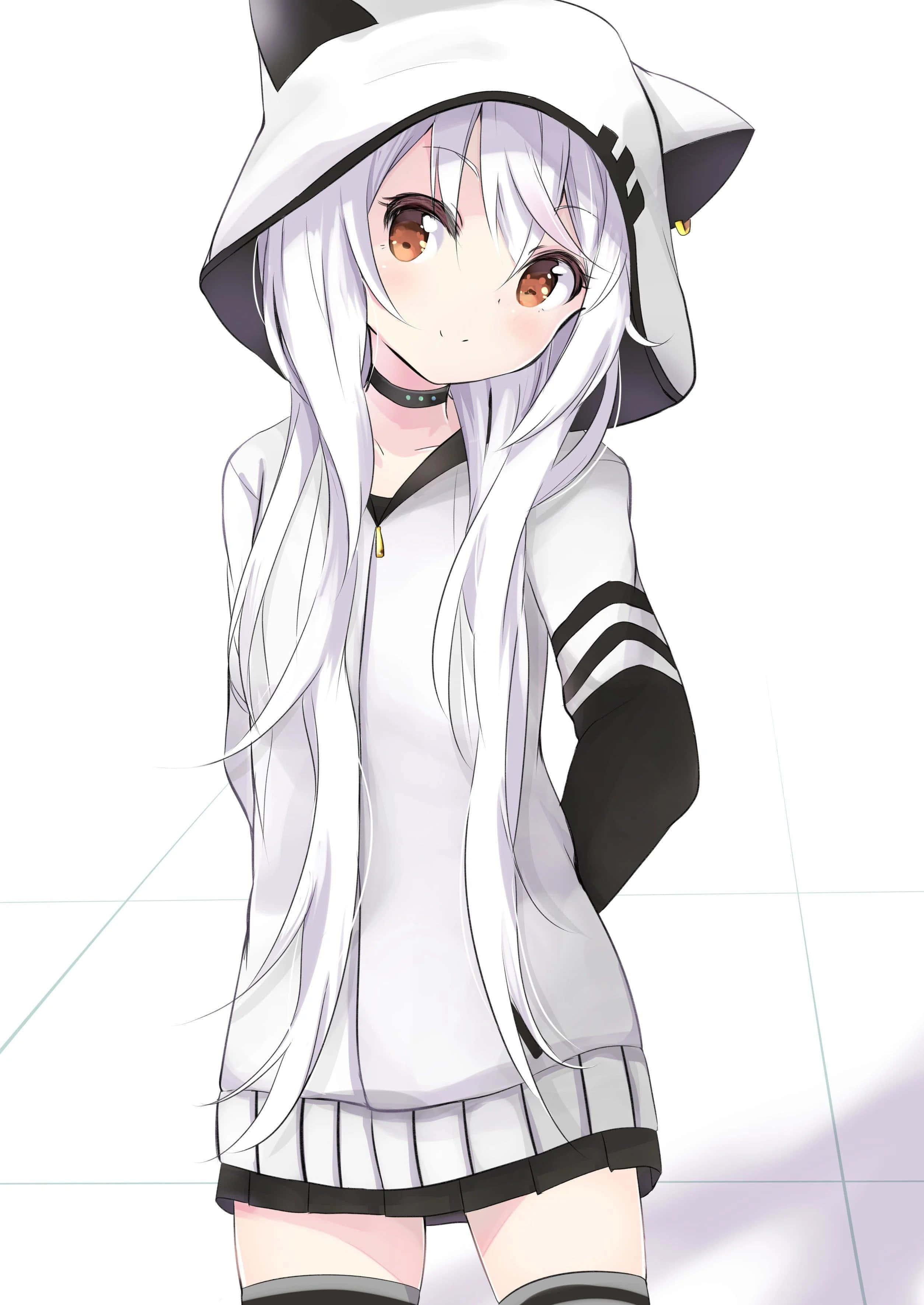 สาวอนิเมะน่ารักในเสื้อฮู้ดกำลังสนุกกับวันฤดูหนาวที่มีแดด วอลเปเปอร์