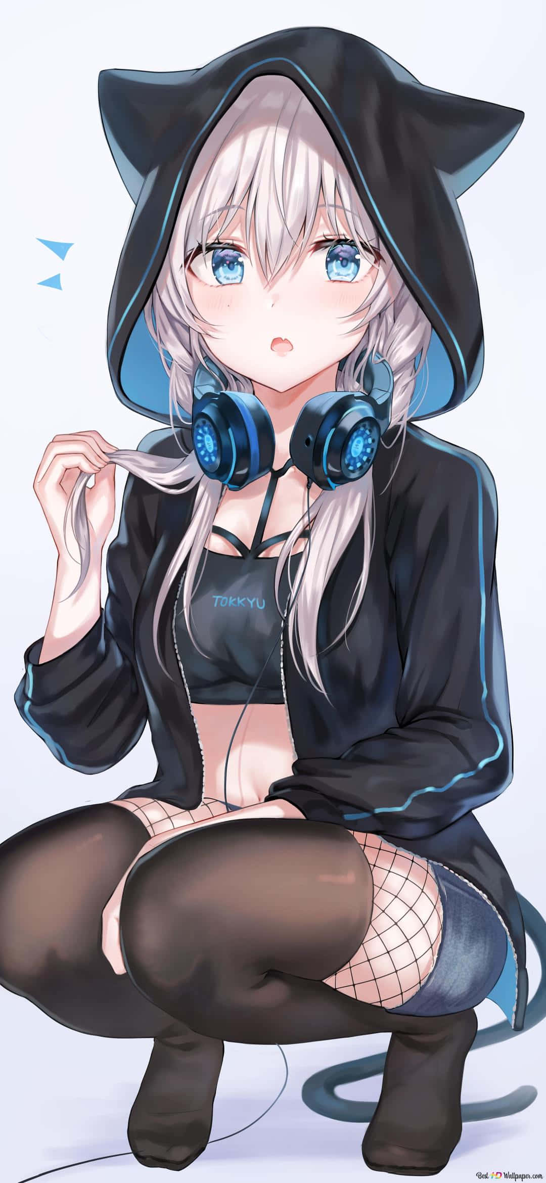 สาวอนิเมะน่ารักใส่หูฟัง วอลเปเปอร์