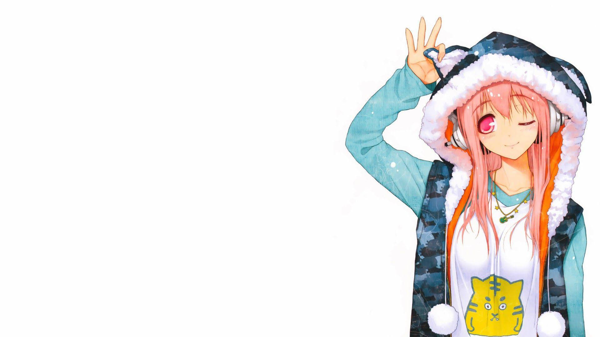 สาวอนิเมะน่ารักใส่ฮู้ดแมวสุดคิ้วท์ วอลเปเปอร์