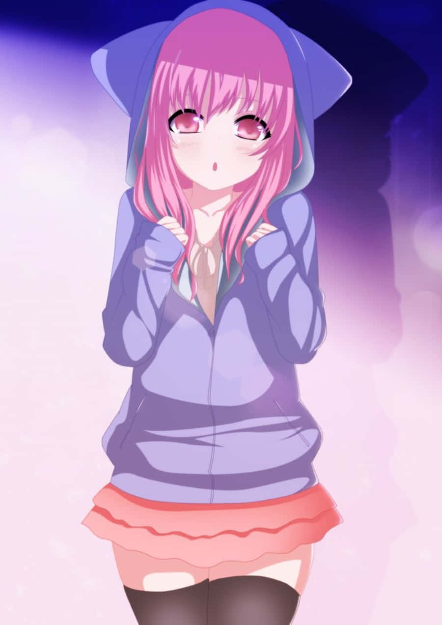 สาวอนิเมะน่ารักใส่ฮู้ด วอลเปเปอร์
