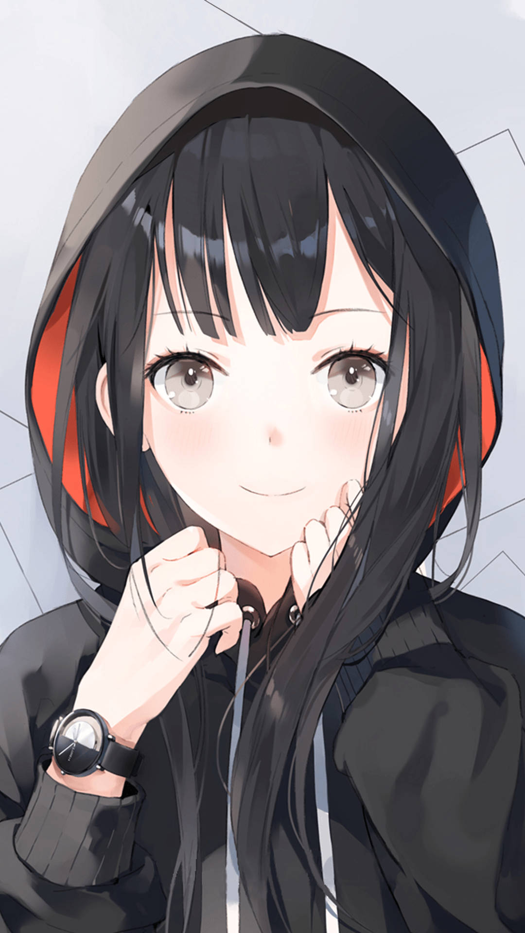 สาวอนิเมะผมดำใส่ฮู้ด วอลเปเปอร์
