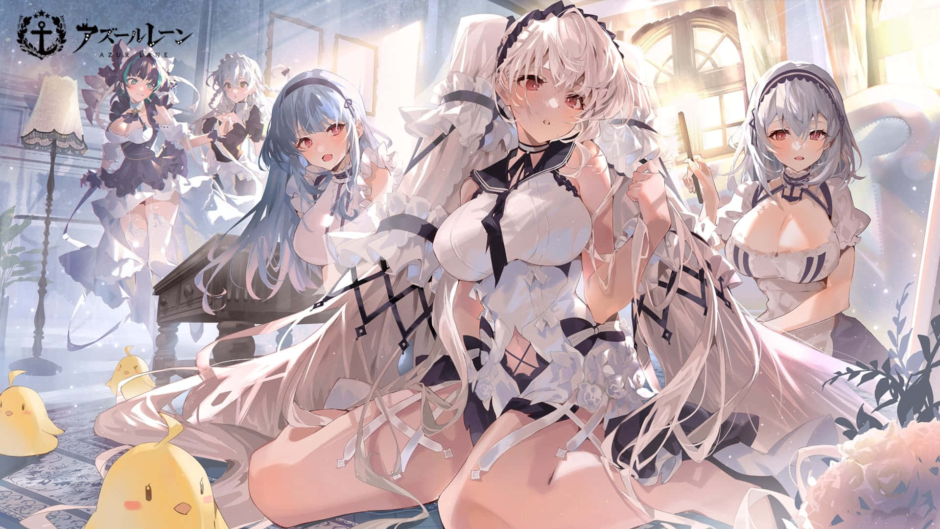 สาวอนิเมะผมสีฟ้ากับเป็ด วอลเปเปอร์