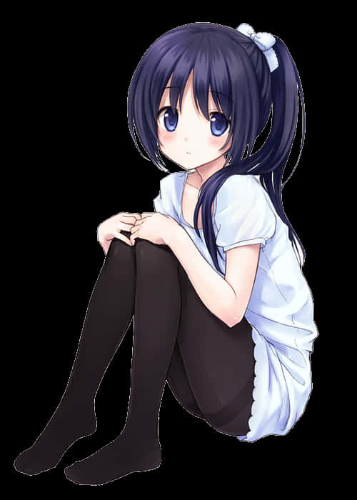 สาวอนิเมะผมสีฟ้านั่ง — อนิเมะเท่ๆ GIF วอลเปเปอร์
