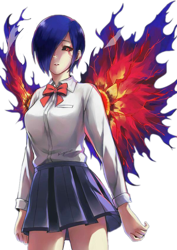 สาวอนิเมะผมสีฟ้าปีกเพลิง วอลเปเปอร์