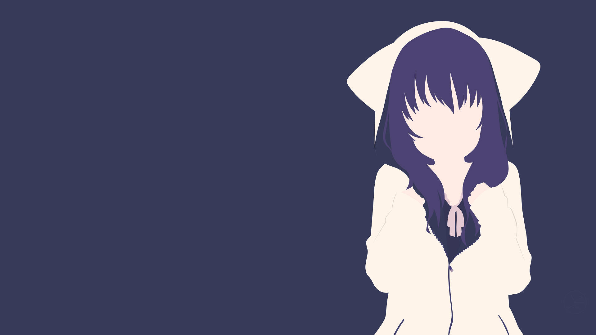 สาวอนิเมะมินิมอลใส่ฮู้ดลายแมวน่ารัก วอลเปเปอร์