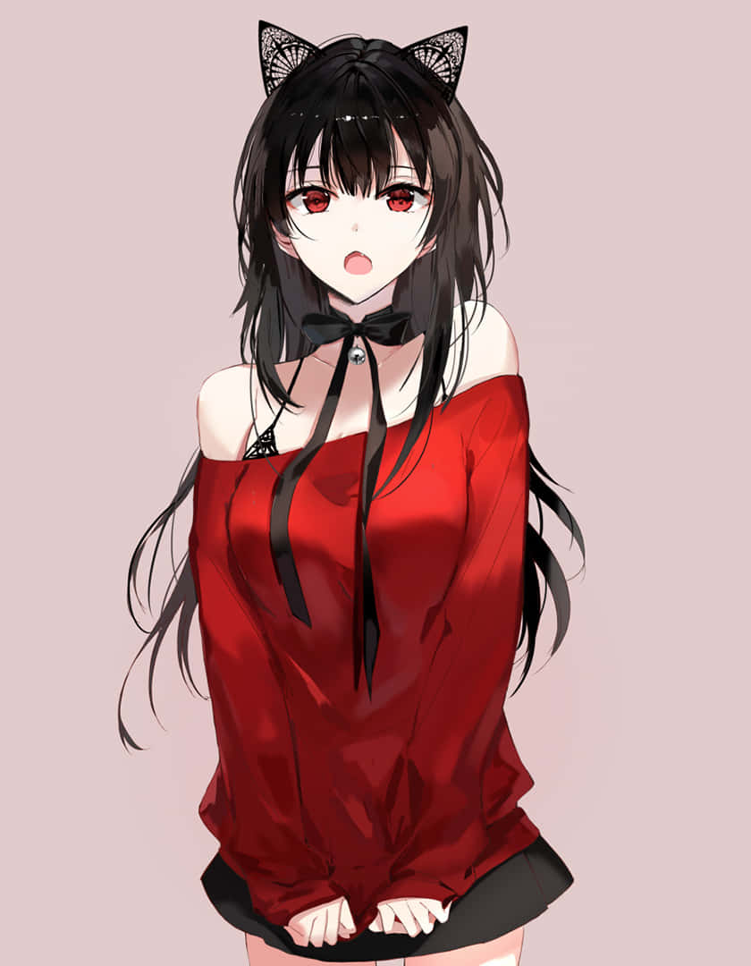 สาวอนิเมะร้อนแรงตาสีแดง วอลเปเปอร์