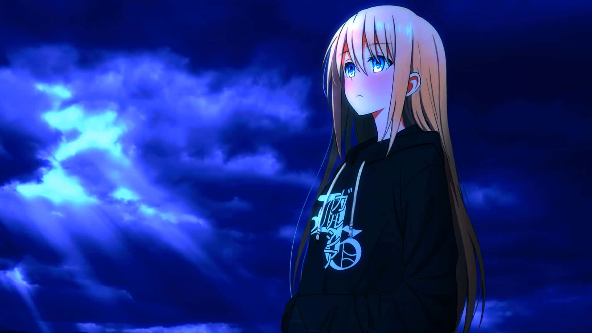 สาวอนิเมะสีน้ำเงินเข้ม 1920x1080 วอลเปเปอร์