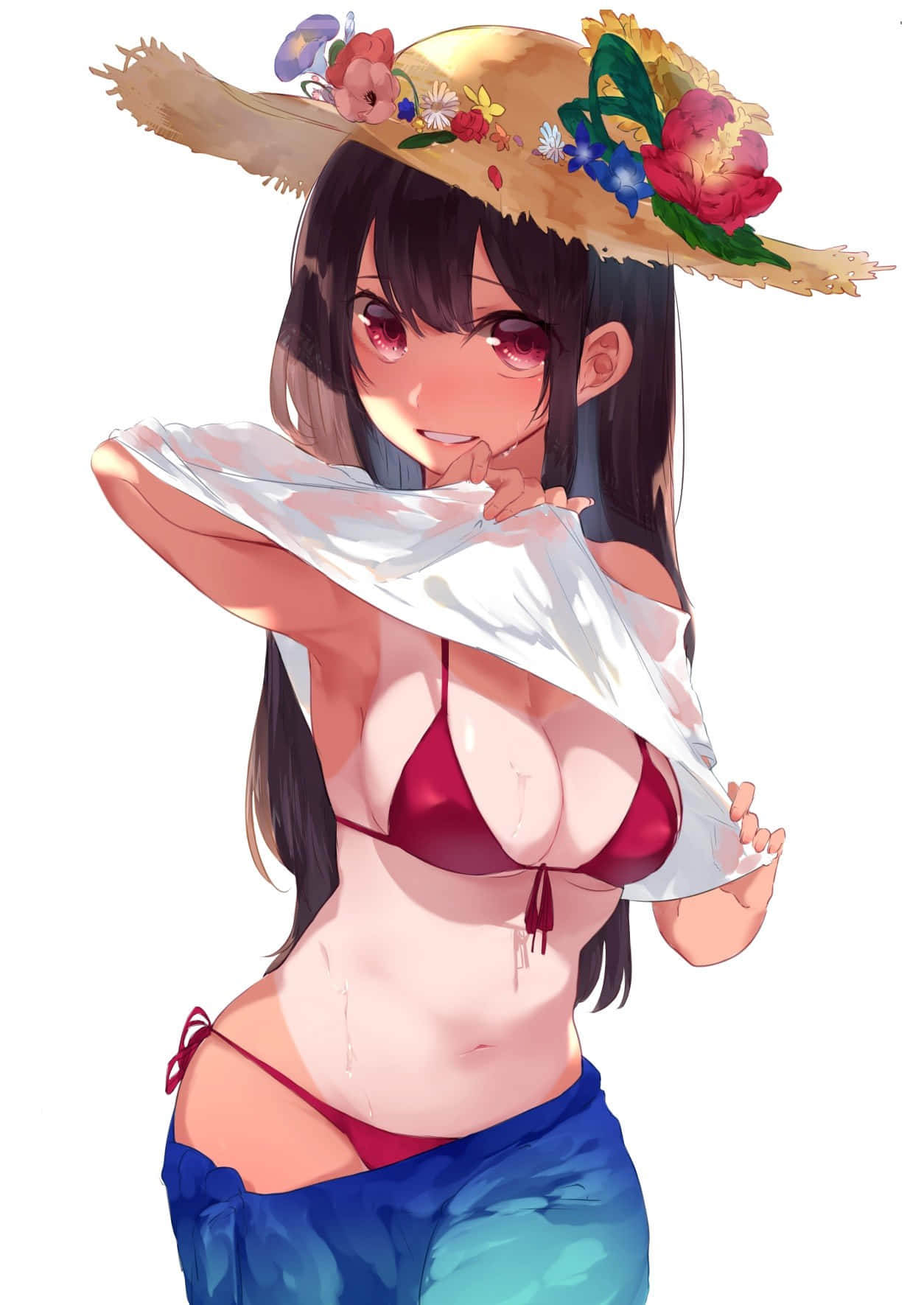 สาวอนิเมะสุดเซ็กซี่ในชุดบิกินี่หน้าร้อน วอลเปเปอร์