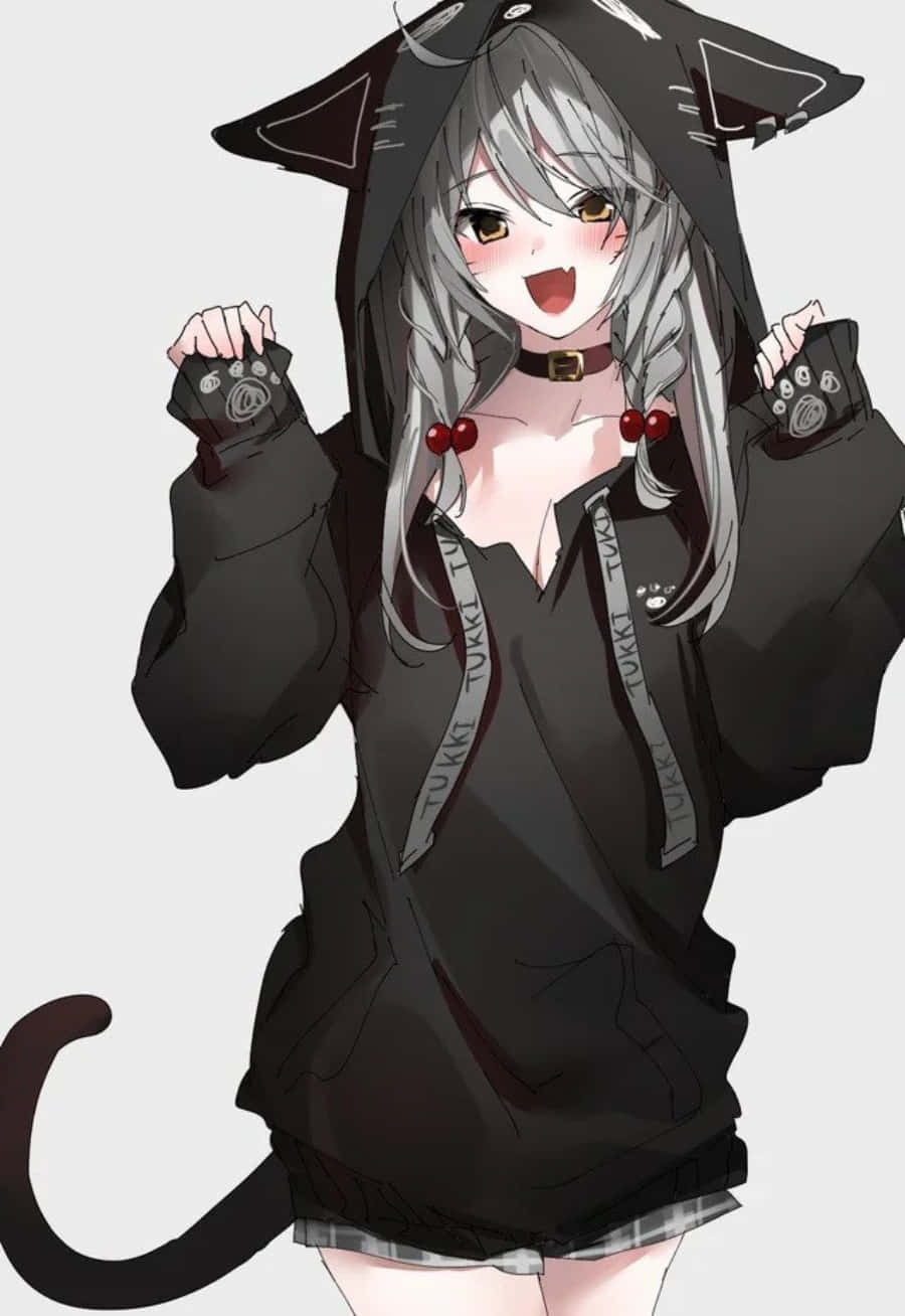 สาวอนิเมะสุดเท่และมีสไตล์ในฮู้ดดี้สุดน่ารัก วอลเปเปอร์