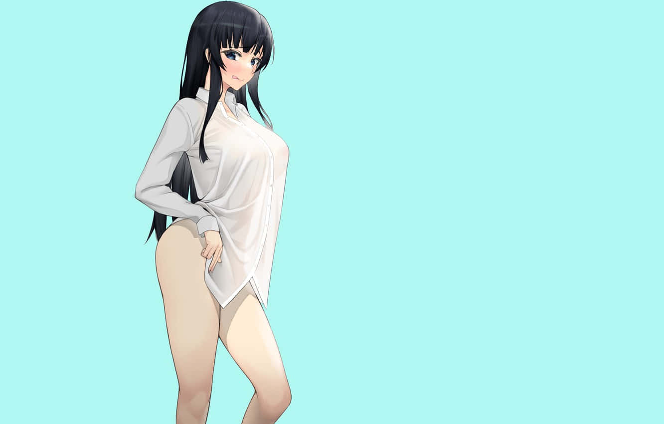 สาวอนิเมะเซ็กซี่ท่าโพสยั่วยวนพื้นหลังสีฟ้านีออน — สาวอนิเมะ วอลเปเปอร์
