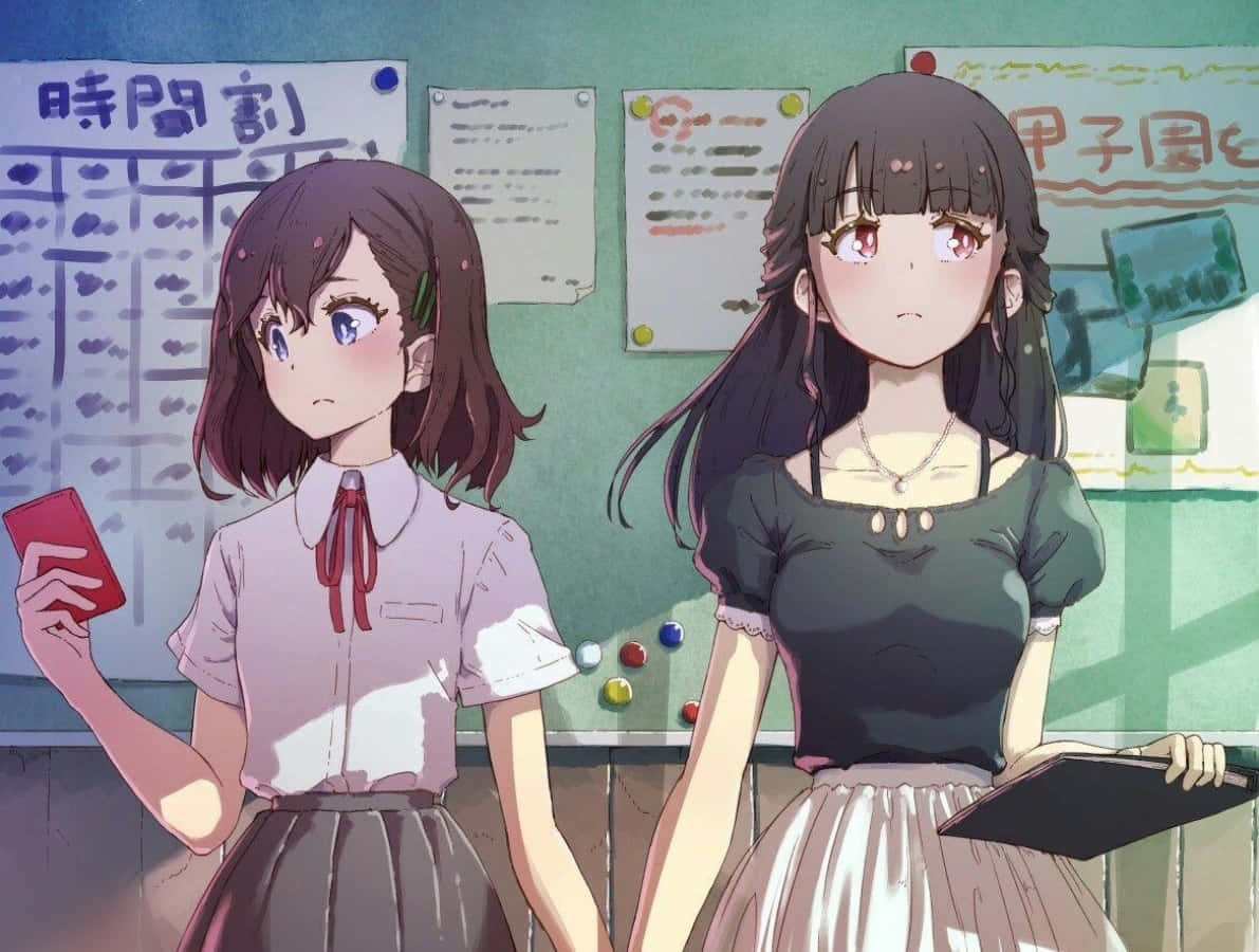 สาวอนิเมะเลสเบียนในห้องเรียน วอลเปเปอร์