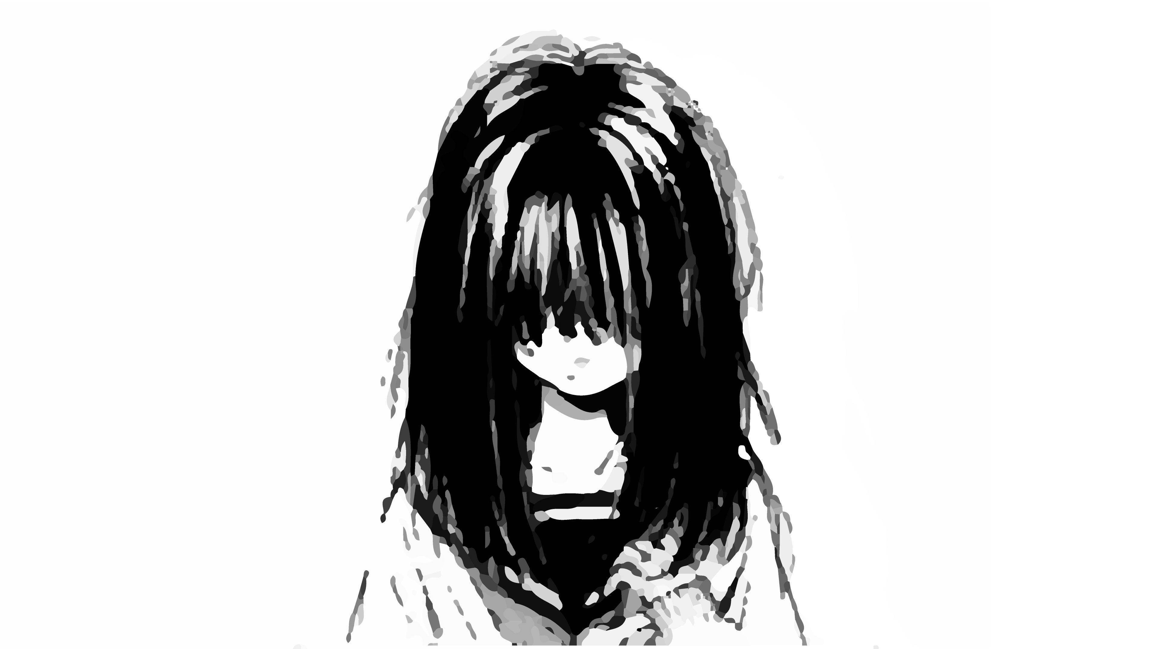 สาวอนิเมะเศร้าขาวดำในชุดนักเรียน วอลเปเปอร์