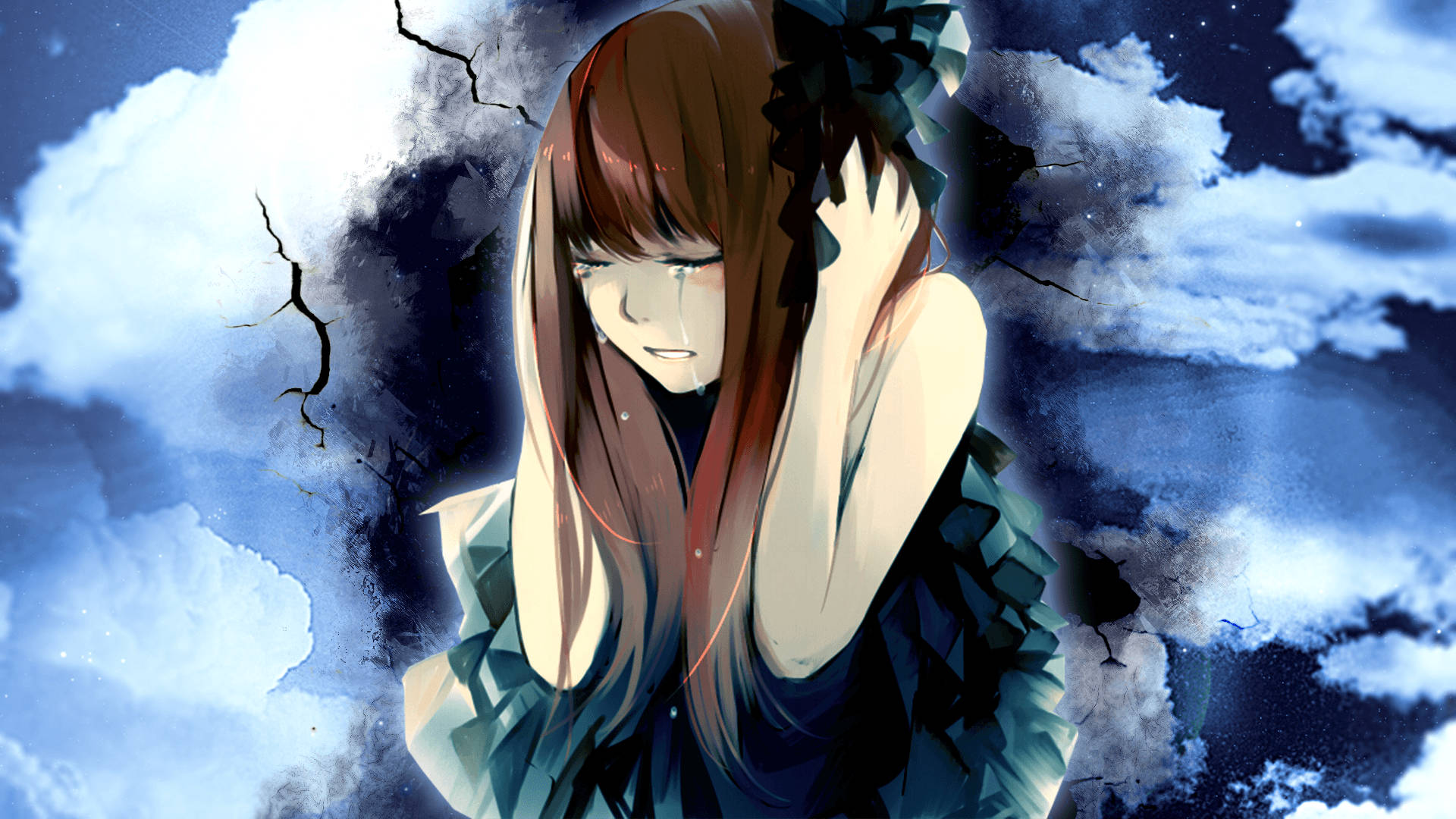 สาวอนิเมะเศร้าความเครียดสไตล์สุนทรีย์ วอลเปเปอร์