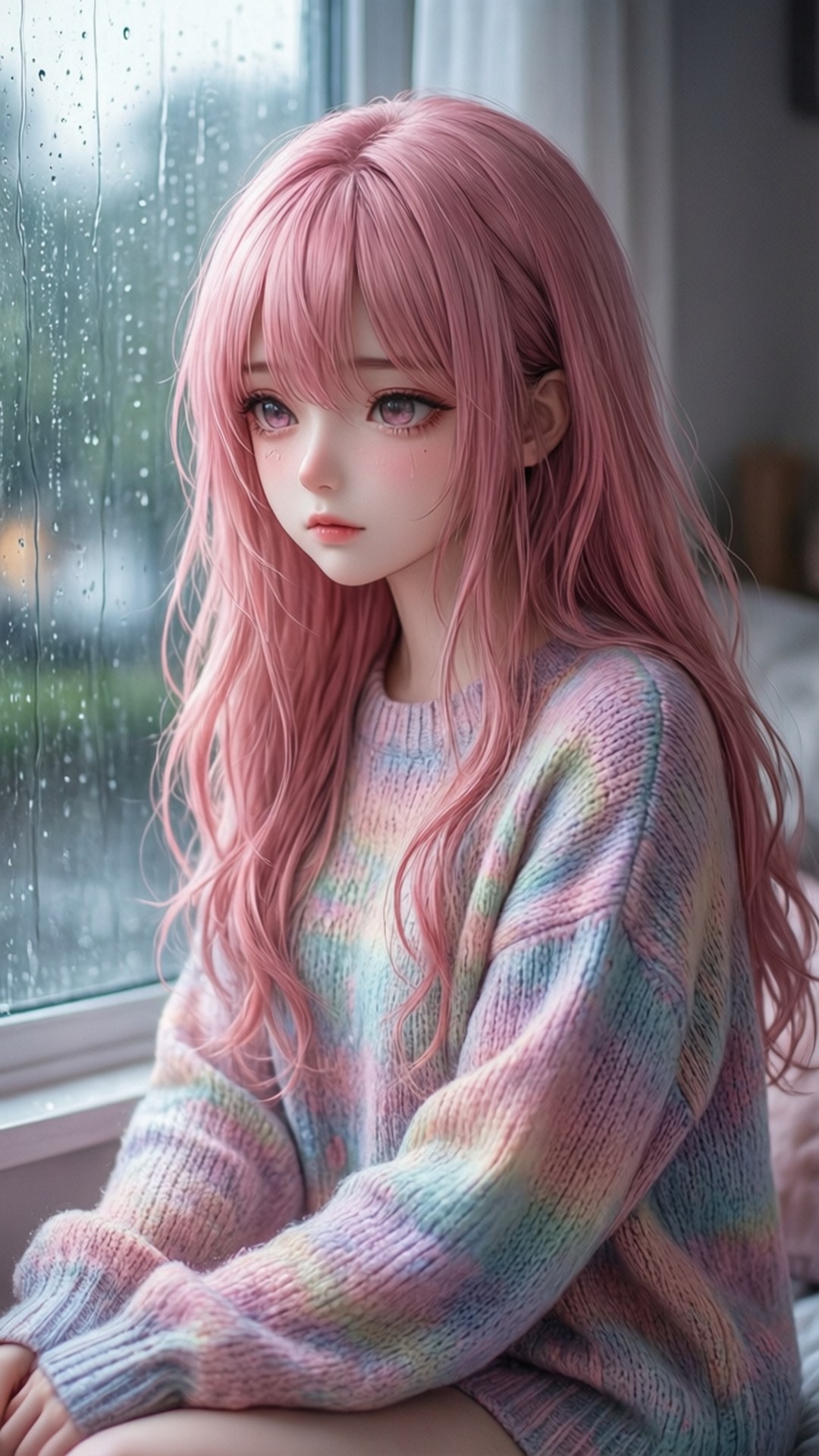สาวอนิเมะในวันฝนตก วอลเปเปอร์