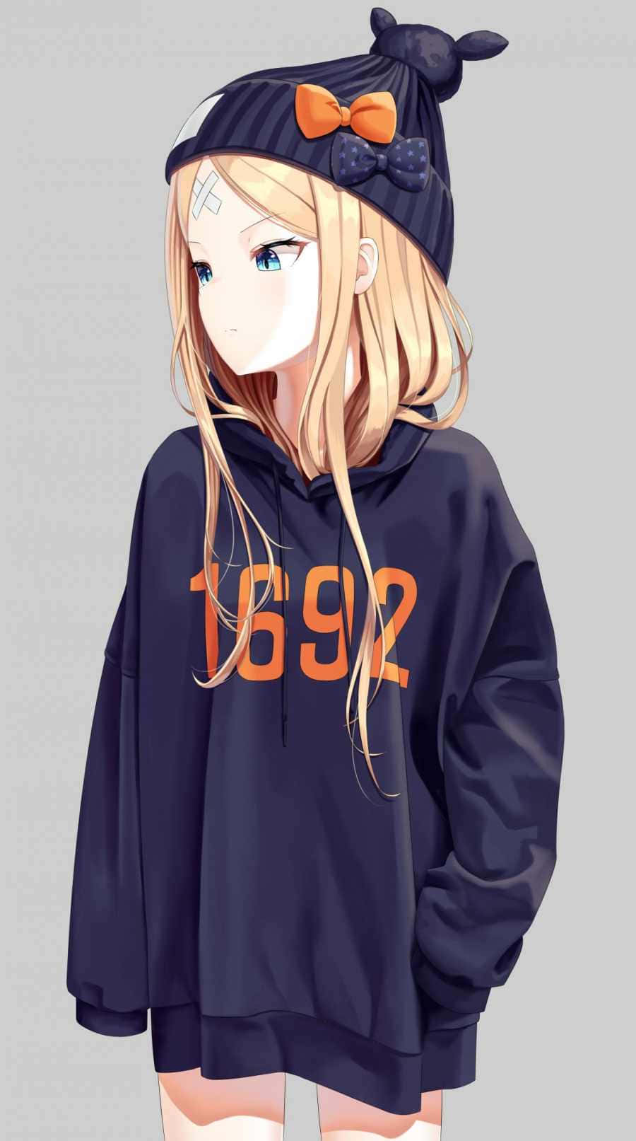 สาวอนิเมะในฮู้ดดี้สบายๆ วอลเปเปอร์