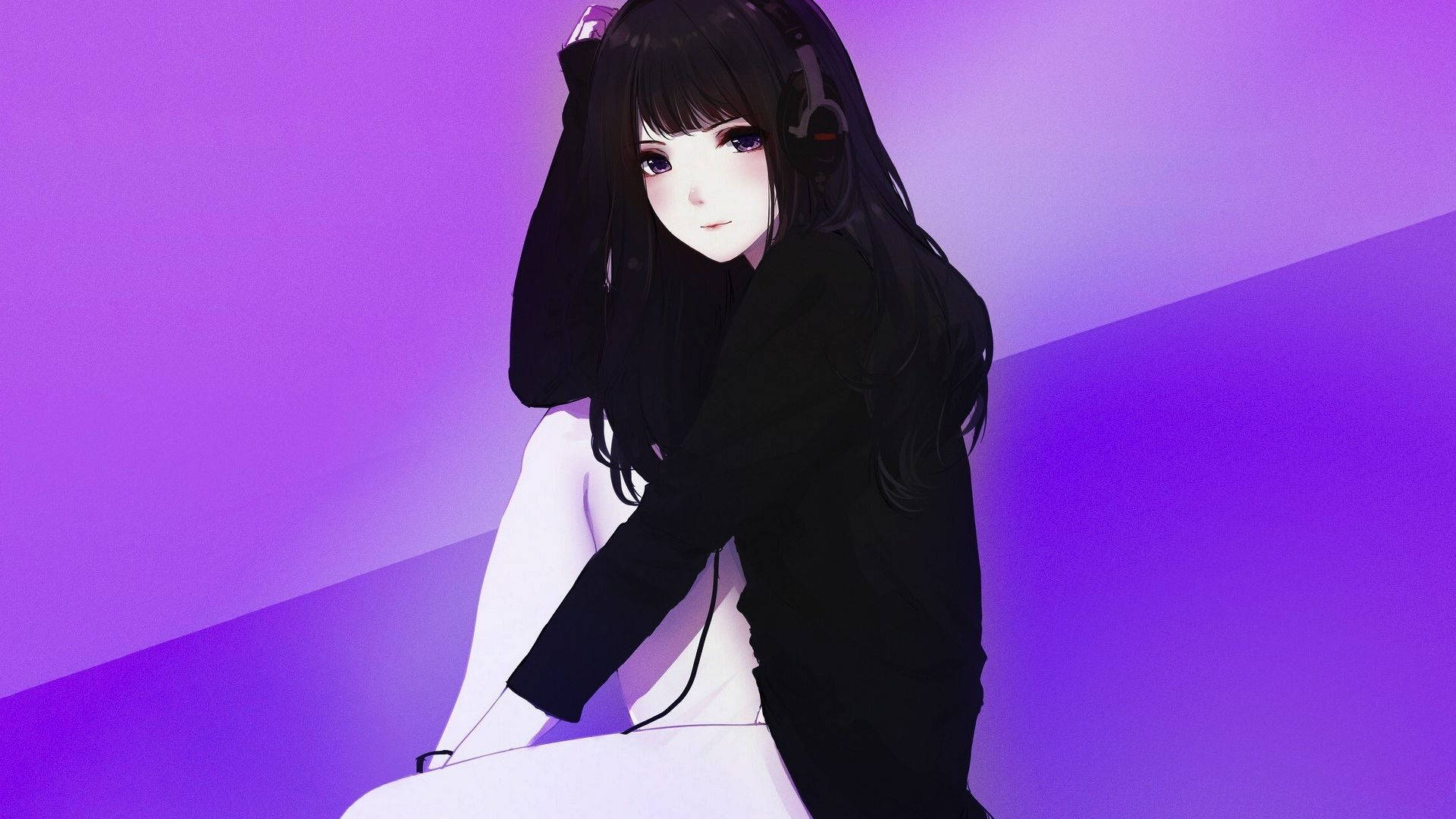 สาวอนิเมะใส่ฮู้ดสีดำ วอลเปเปอร์