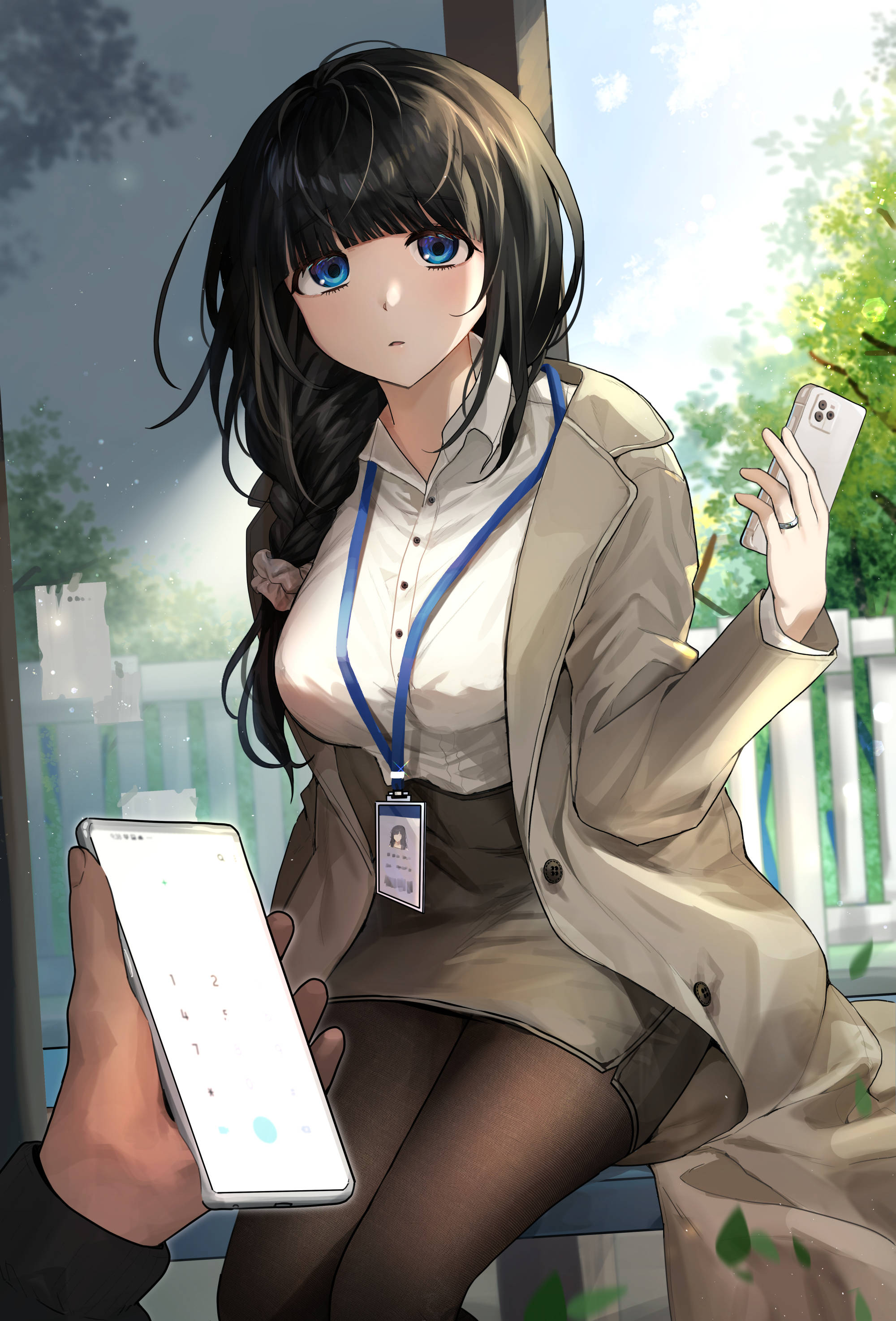 สาวออฟฟิศอนิเมะสุดเซ็กซี่ถือโทรศัพท์ วอลเปเปอร์