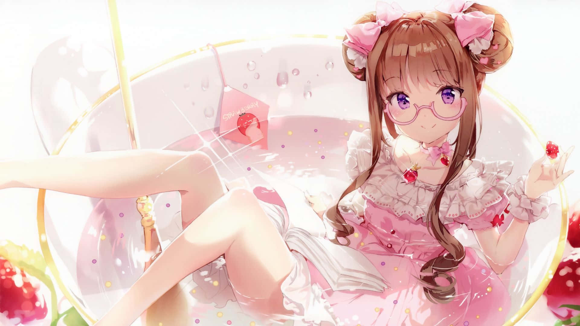 สาวในชุดสีชมพูนั่งอยู่ในถ้วย วอลเปเปอร์